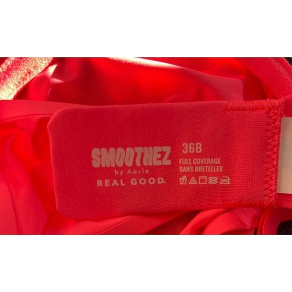 Aerie Smoothez Neon Coral Pink Full Coverage Bra Size 36B New - Picture 2 of 4